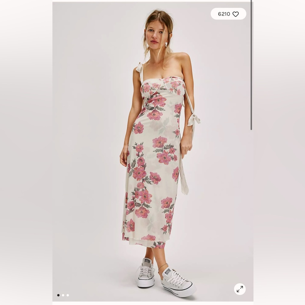 Free People Cream Midi Dress with Pink Floral Pattern